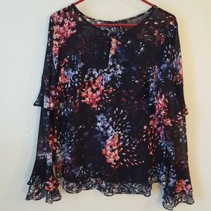 WhiteHouseBlackMarket Black Floral Top sz 12